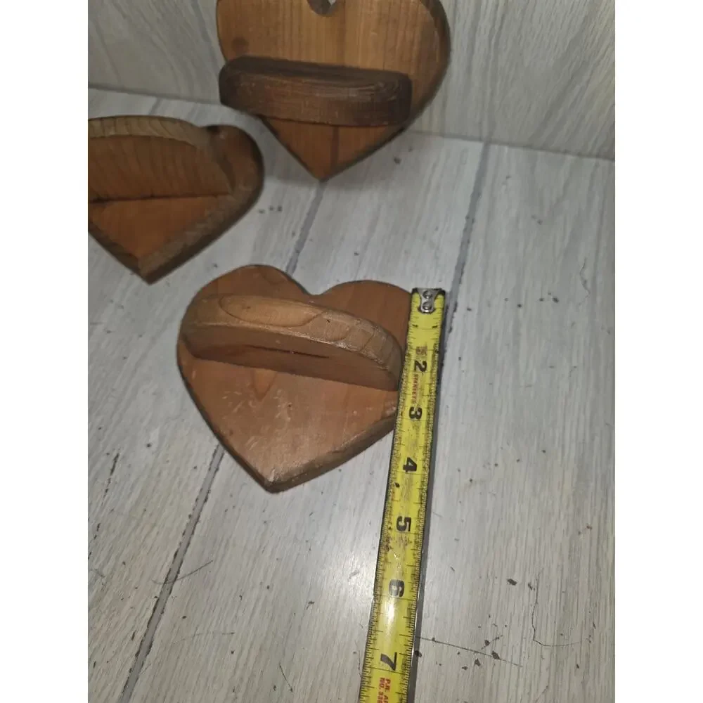 Vtg Wood Hand Made Heart Shaped Shelf Wall Decor Set Of 3 Cottagecore Heritage